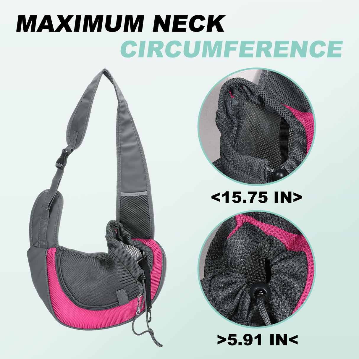 PETAXCELL Dog Sling Carrier for Small Pet Up to 13.2 lbs Hand-Free Drawstring Pet Sling Carrier with Safety Hook & Adjustable Strap, (Rose Red, 1 Pcs) Intended for Hiking and Camping