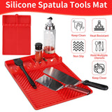 Griddle Mat Barbeque Grill Accessories Tools for Blackstone, Side Shelf Mat Grill Pad for Outdoor Grill Kitchen Counter Spatula Silicone Mat with Drip Pad for Kitchen, Cooking, Countertop (Red)