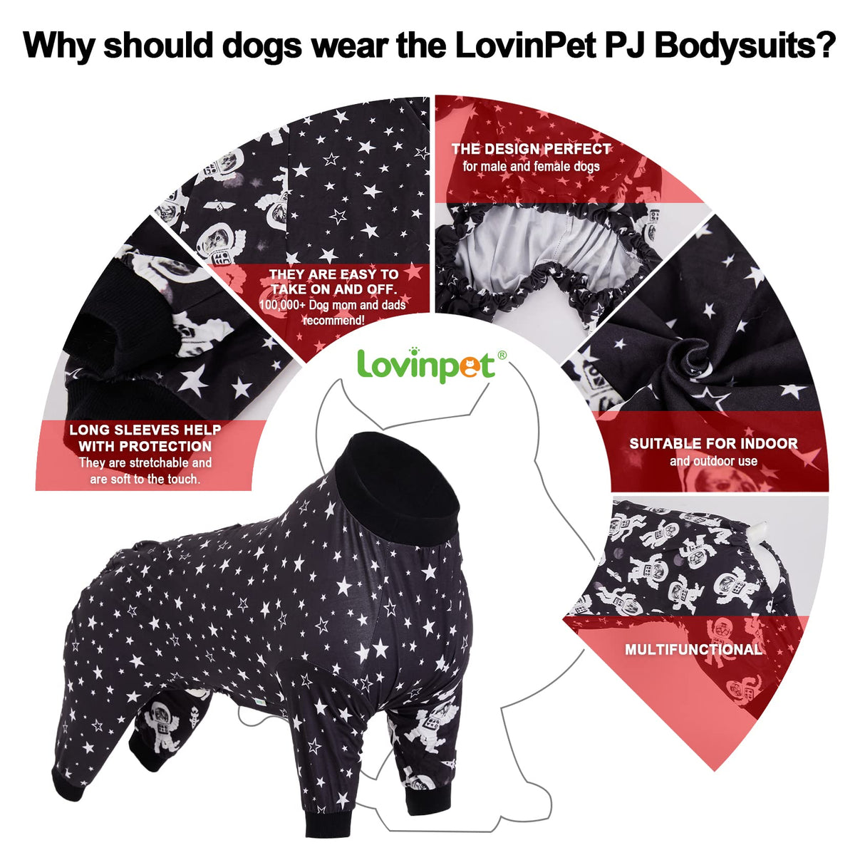 LovinPet Labrador Clothes - Large Dogs, Slim fit, Lightweight Pullover, Dog PJ's, Full Coverage Dog Pajamas, Outer Space Astronaut Print, Pitbull/Large Breed PJ's/Medium