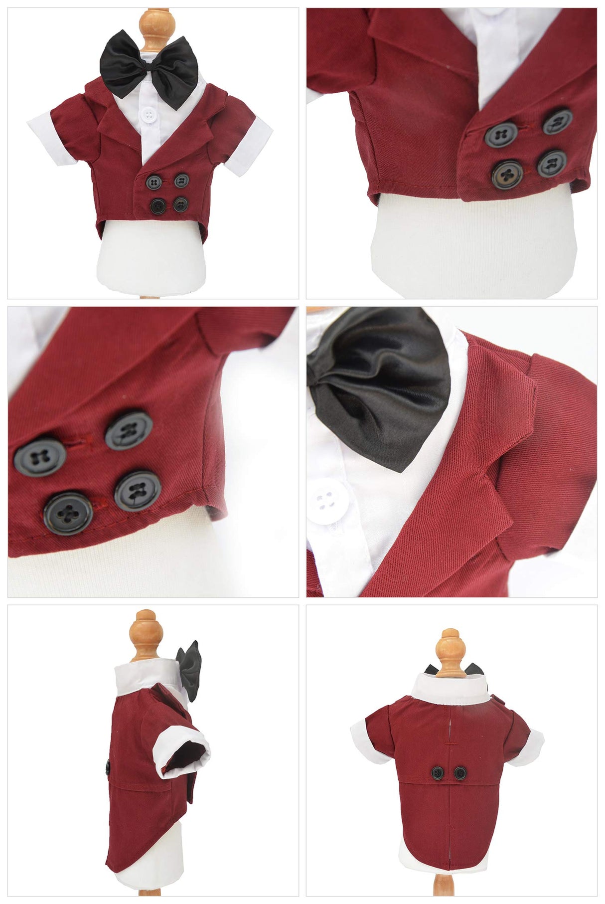Lovelonglong Pet Costume Dog Suit Formal Tuxedo with Black Bow Tie for Large Medium Small Dogs Cat Wedding Clothes Reddish Brown L