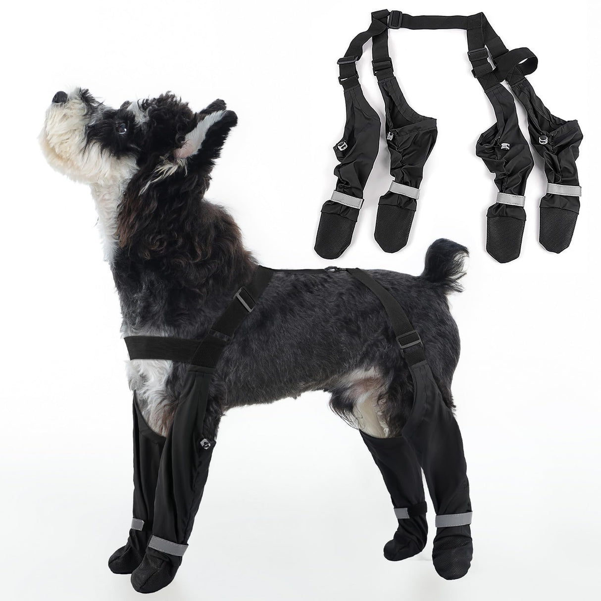 AuraPaw Dog Boots with Suspenders for Rainy & Snowy – Reflective & Waterproof & Adjustable Snow Booties, Dirt-Proof & Anti-Slip Shoes for Small Dogs, Outdoor Paw Protectors, Black, Size S
