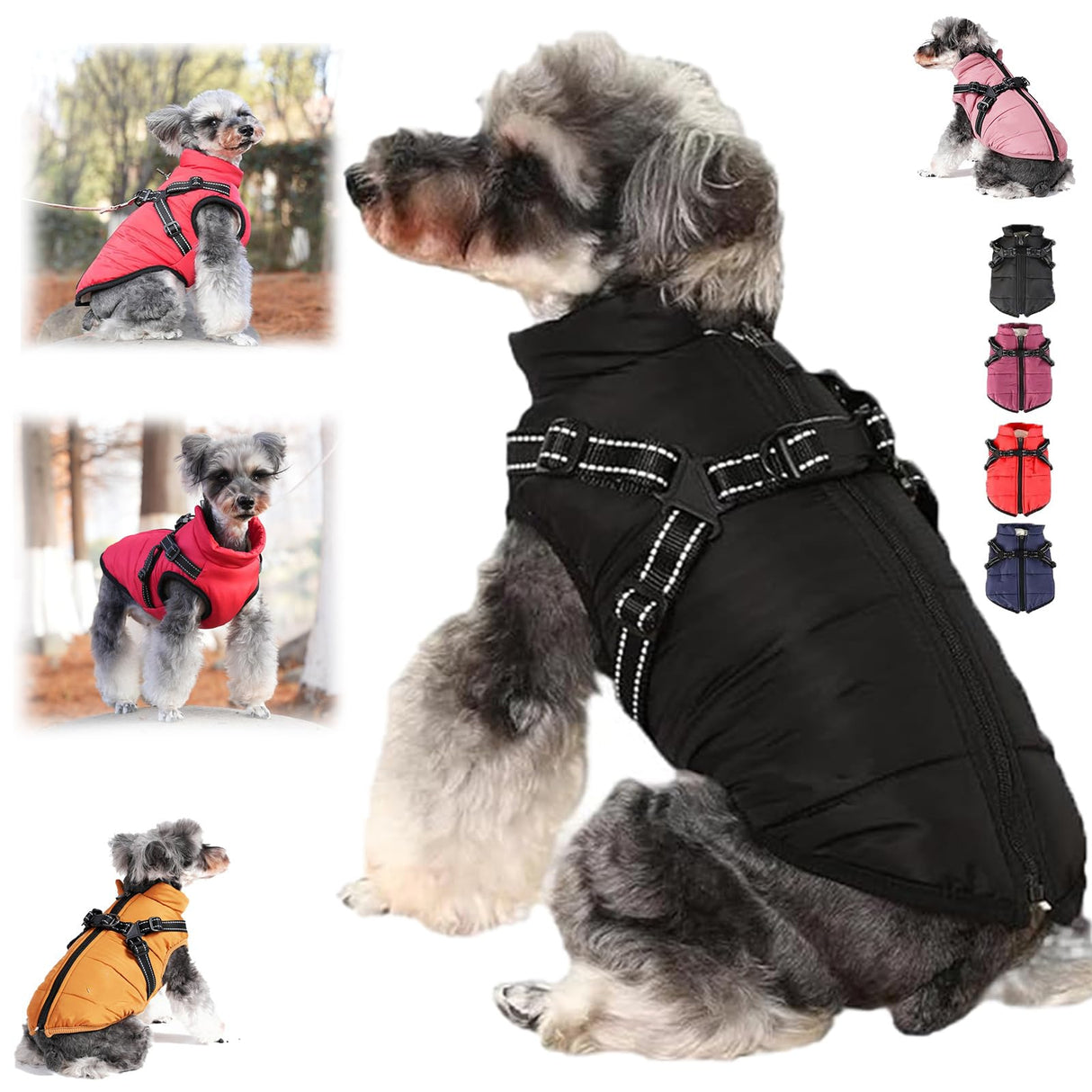 Dog Winter Coat,3 in 1 Winter Jacket, Waterproof Windproof Snow Jacket with Zipper, for Small Medium Large Dogs (Black,Medium)