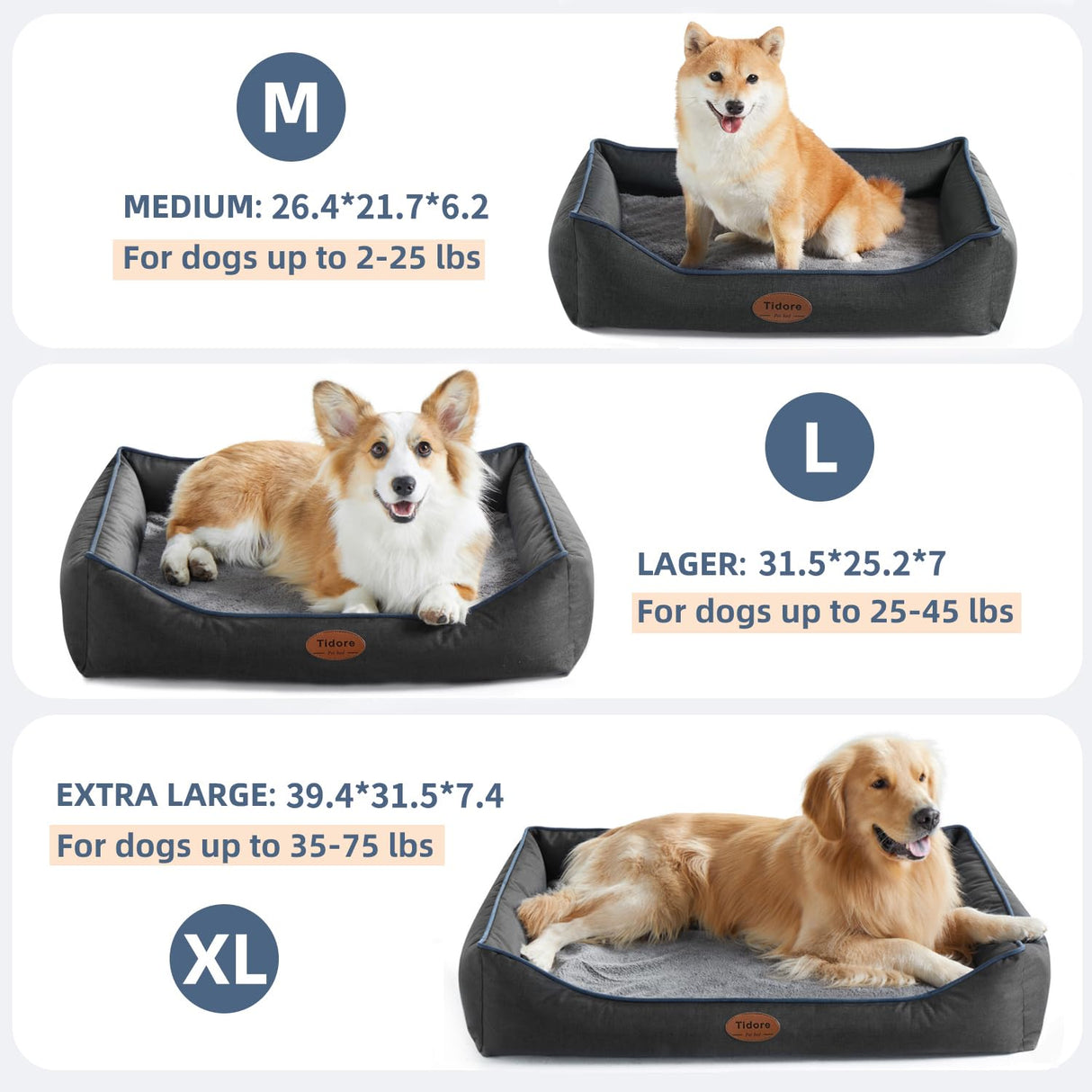 Tidore Orthopedic Dog Beds for Medium Dogs, Durable Egg Crate Foam Sofa Dog Bed wit Washable Removable Cover,Waterproof Lining,Pet Bed for Large Dogs (Dark Grey, 26.4" L x 21.7" W x 6.2" Th)