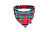 Plaid Flannel Scrunchie Dog Bandana Perfect for Halloween, Thanksgiving, Christmas, Handmade Warm and Soft Elastic Pet Bandana for Fall and Winter (Red Tartan Plaid, Large)
