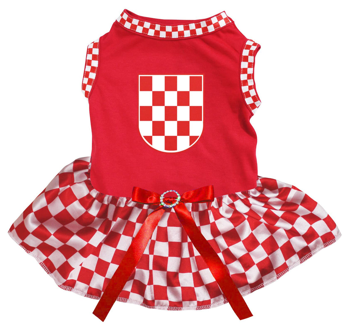 Petitebella Croatia Flag Puppy Dog Dress (Red/Checkered, Large)