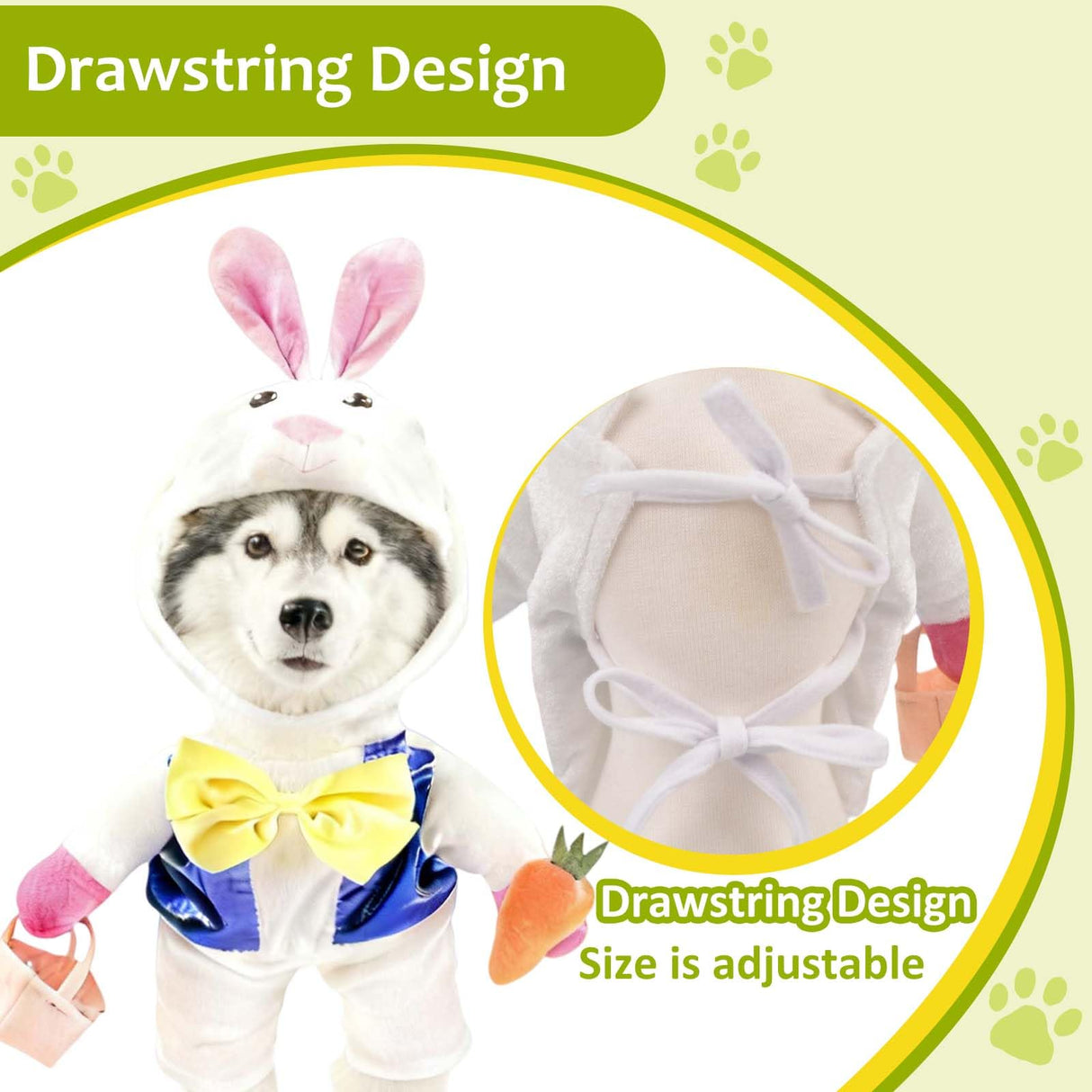 MuYaoPet Easter Bunny Dog Costume,3D Pet Rabbit Hat with Ears,Funny Cat Clothes Halloween Eater Party Mascot Outfit for Small Medium Dogs,Easter Egg Hunt Photo Props,L