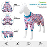 LovinPet Dog Pajamas Bodysuit for Giant Dogs, Pet Anxiety CalmingShirt, Lightweight Post Surgery Dog Pajamas, Garden Print, Pitbull Clothes, 4 Legged Style Pullover Dog Onesie, Medium