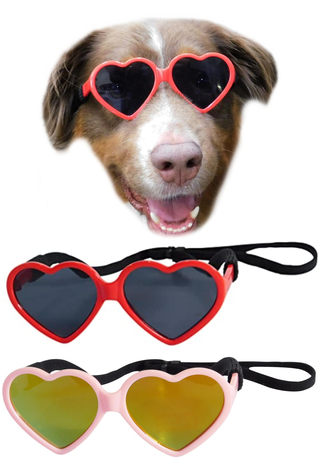 Style Vault G012 Dog Pet Costume Prop Sunglasses Heart Shape Medium Breeds 20lb-40lbs (2-Pack Red +Pink-Pink Mirror)