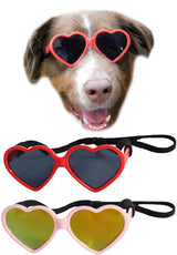 Style Vault G012 Dog Pet Costume Prop Sunglasses Heart Shape Medium Breeds 20lb-40lbs (2-Pack Red +Pink-Pink Mirror)