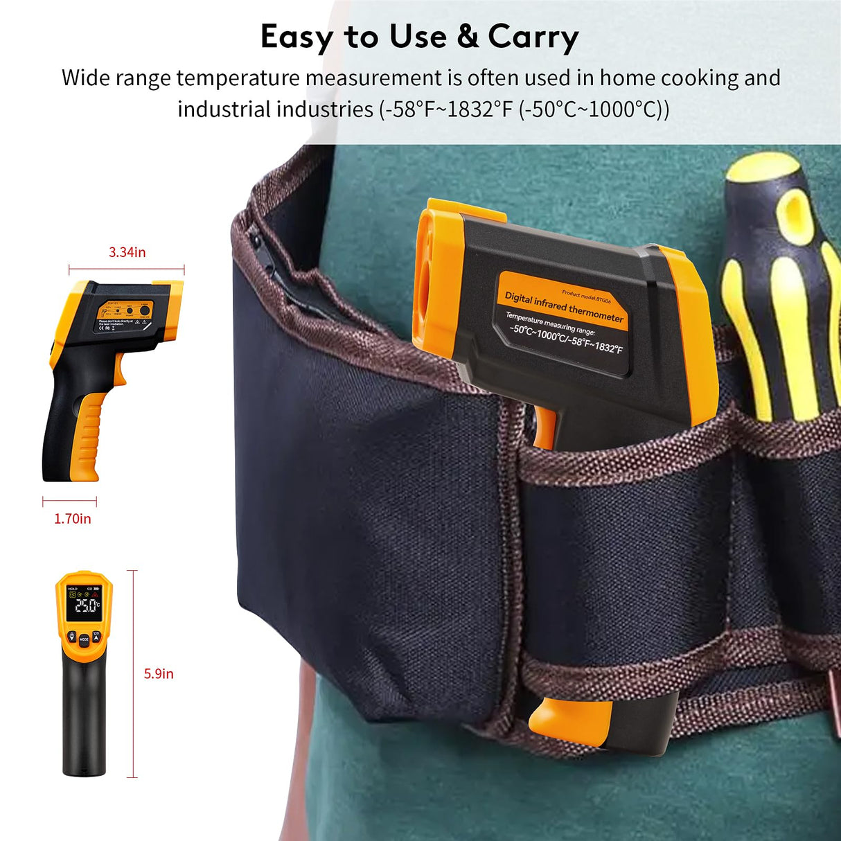 Infrared Thermometer Temperature Gun(NOT for Humans),-58°F~1832°F(-50°C~1000°C),High&Low Alarm,Non-Contact,MAX/MIN/DIF/AVG Display Digital Laser Thermometer Gun for Cooking,Industrial