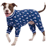 LovinPet Large Dog PJS Clothes: Wound Care/Post Surgery Mastiff Shirt, Lightweight Stretchy Knit Dog Pajamas, Mermaids & Unicorns Blue and White Print, Mastiff Pajamas, Pet PJ's/Medium