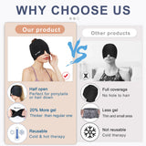 Migraine Relief Gel Ice Head Wrap, Hot and Cold Therapy Headache Relief Hat, Migraine Cap for Puffy Eyes, Headache Eyes Mask for Sinus, Tension and Stress Relief (Black & Blue)