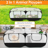 SlowTon Small Animals Playpen, Portable Large Chicken Run Coop with Detachable Bottom Breathable Transparent Mesh Walls, Foldable Pet Enclosure for Puppy Kitten Rabbits Indoor Outdoor(B,Flat Top)