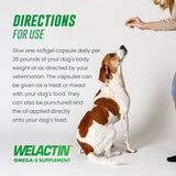 Nutramax Welactin Canine Softgels, Omega 3 Supplement for Dogs of all Sizes, Softgels, 120 Count