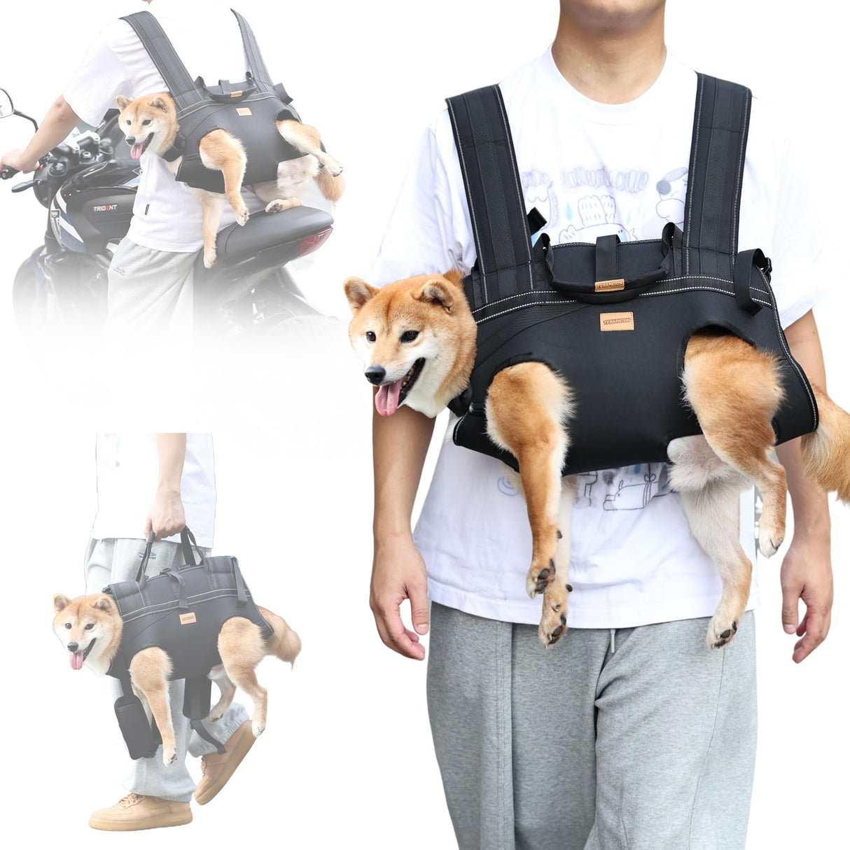 Terapaton Dog Lift Harness Backpack Carrier for Large Dogs, Full Body Sling with Handle, Dog Harness for Joint Injuries, Arthritis, Ideal for Stairs, Elderly Dogs (Black S/M-Large 14-20 LBS)