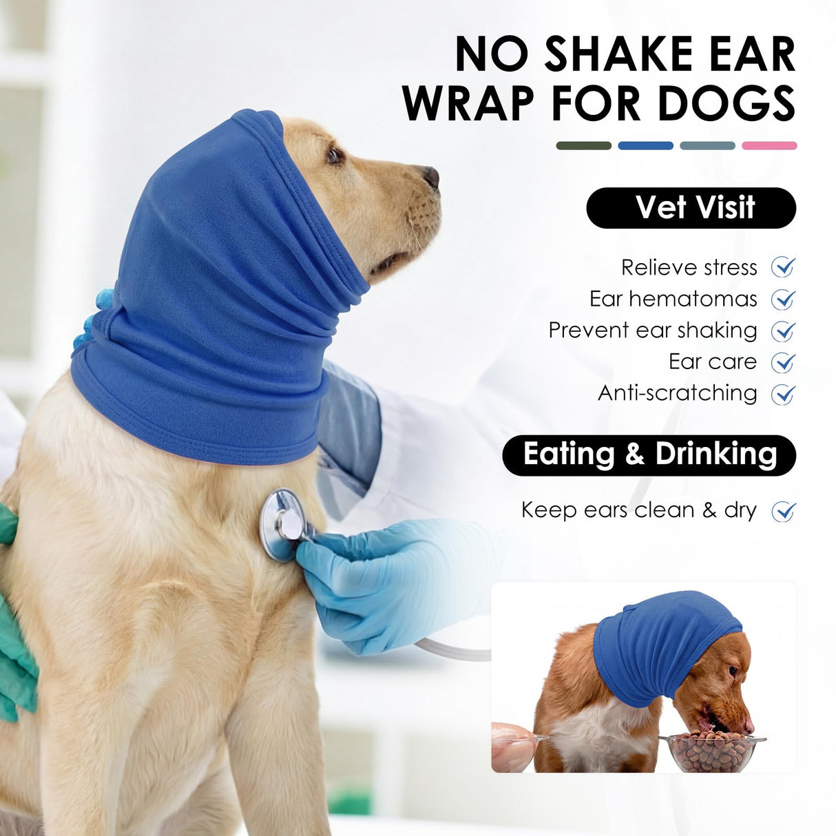 KOESON Dog Calming Hoodie, Adjustable No Shake Ear Wraps for Dogs with Hook & Loop, Soft Dog Ear Muffs Noise Protecion, Pet Head, Ear & Neck Covers for Thunder, Firework, Separation Anxiety, Hematoma
