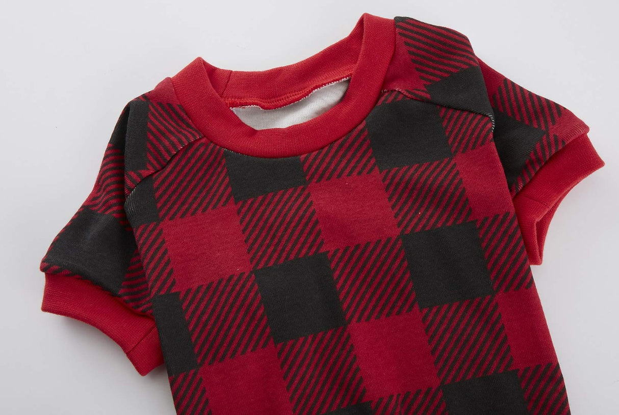 Red Plaid Christmas Clothes for Dogs Pajamas Onesie PJS, Back 23" XLarge