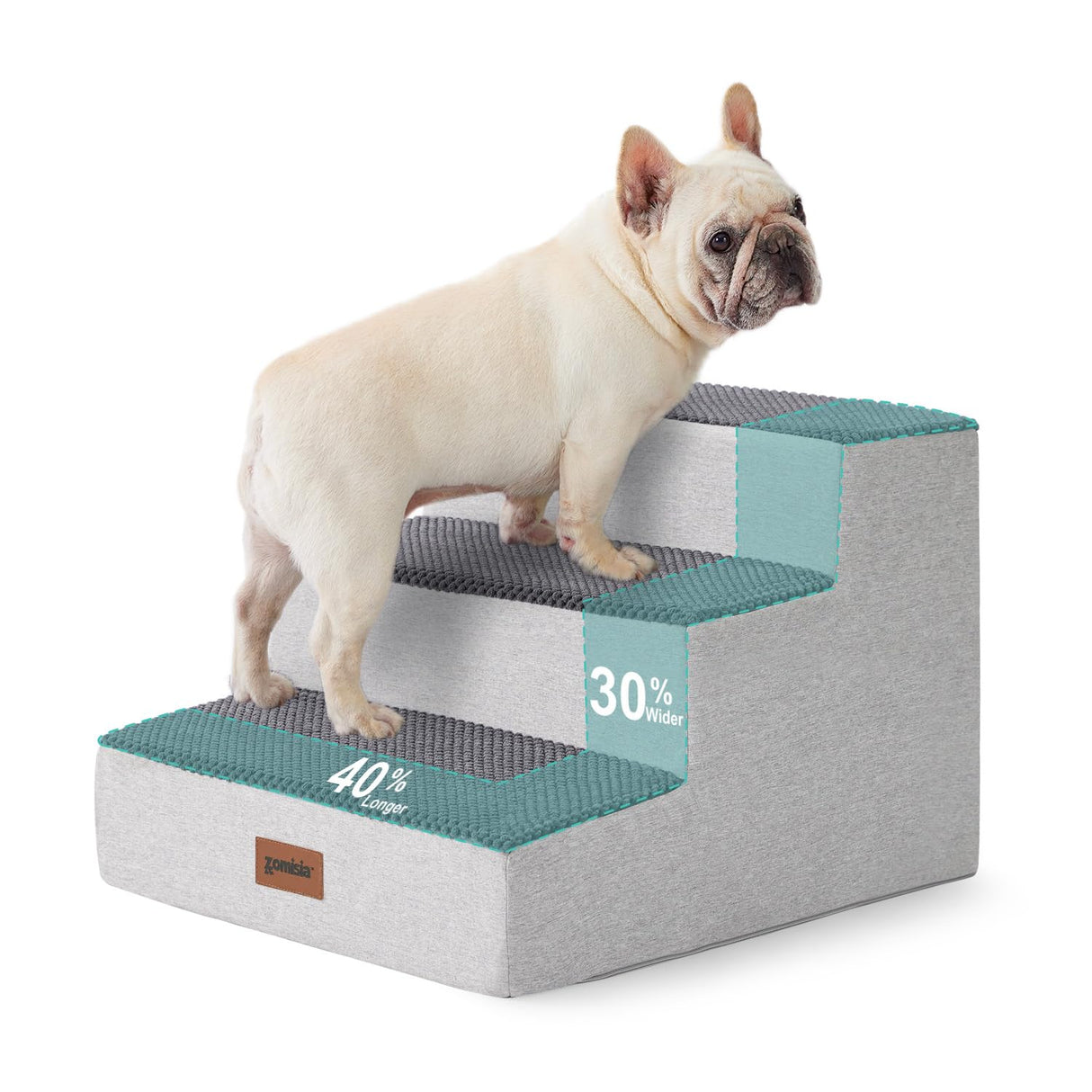 ZOMISIA Dog Steps for Couch - Extra Wide Pet Stairs for Small Dogs and Cats, Dog Steps with Non-Slip Bottom Grey 3 Steps, Grey