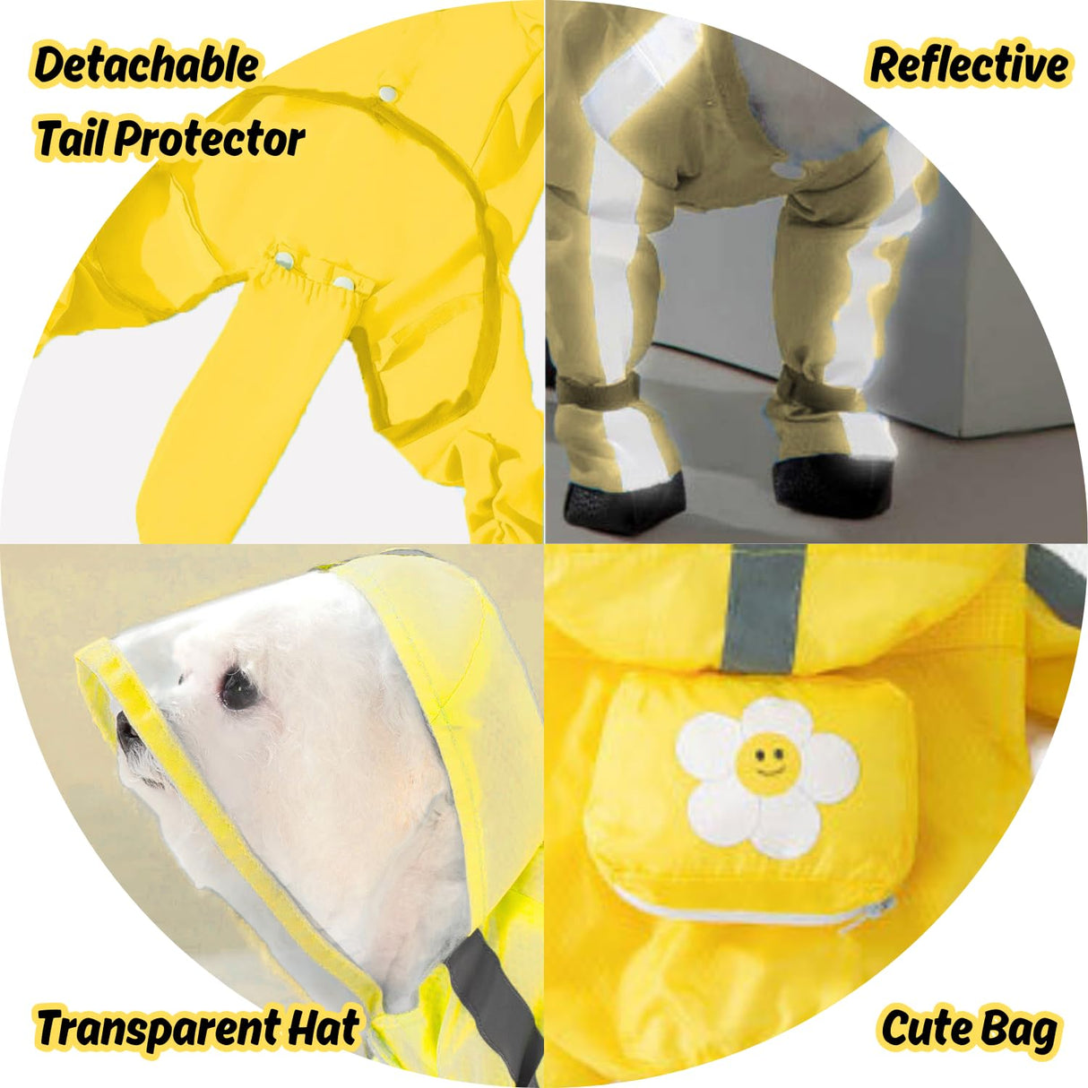 HDKUW Dog Raincoat and Rain Shoes Set, Full-Coverage Reflective Jacket with Backbag, Yellow XL