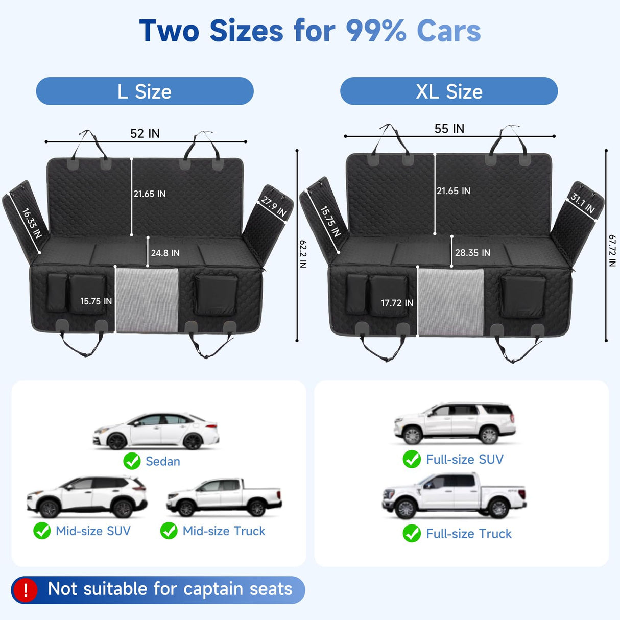 REDASW Dog Car Seat Cover for Back Seat Waterproof Oxford Fabric, Hard Bottom Back Seat Extender for Dogs Scratchproof, Dog Hammock for Car with Mesh Window, Fit Most Cars Small Trucks, Black