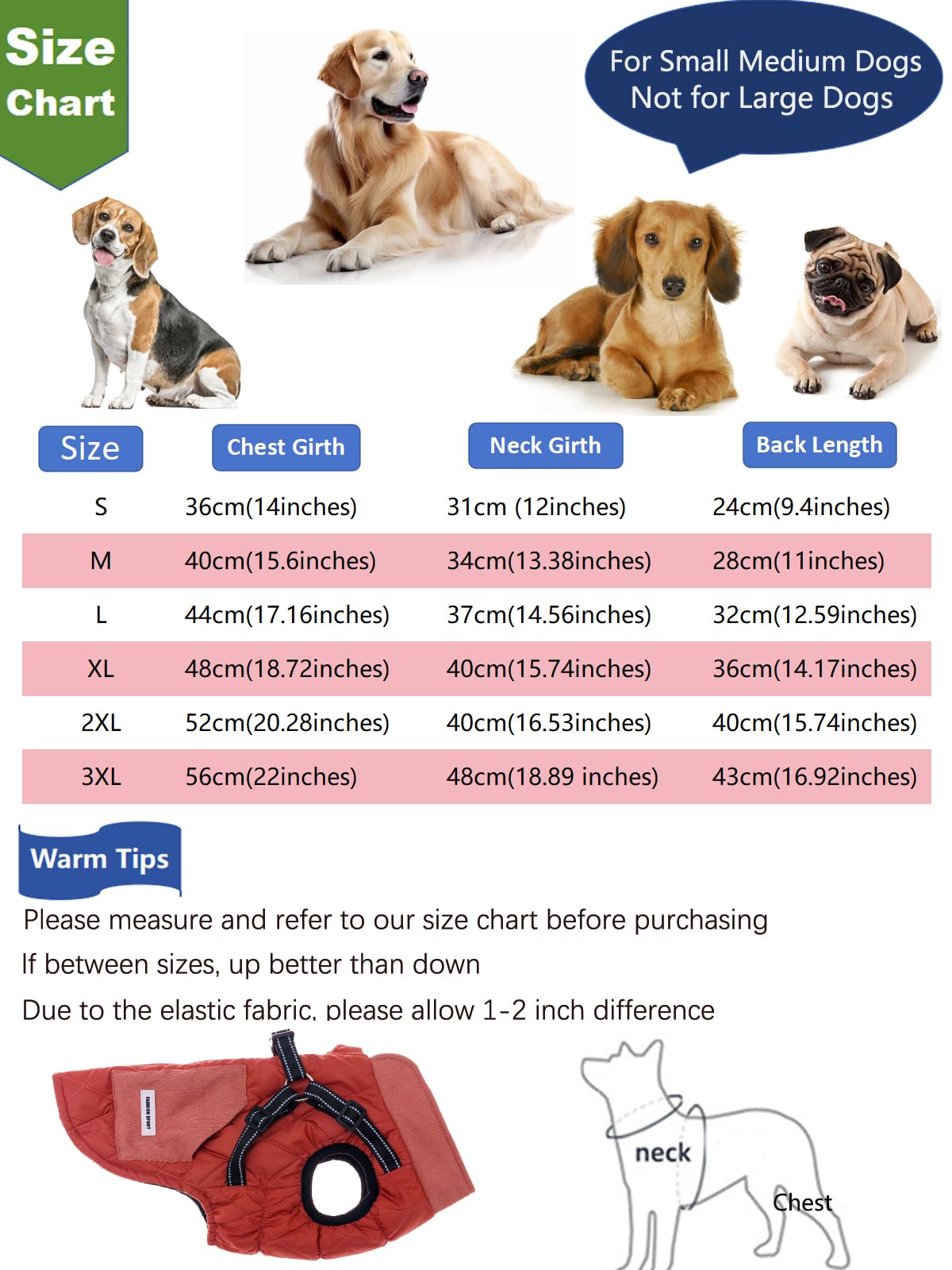 Dog Coat for Medium Dogs Jackets Waterproof Reflective Fleece Inner Dog Winter Jacket with Harness Zipper Dog Cold Weather Coats for Medium Dogs Winter Coat Clothes Red