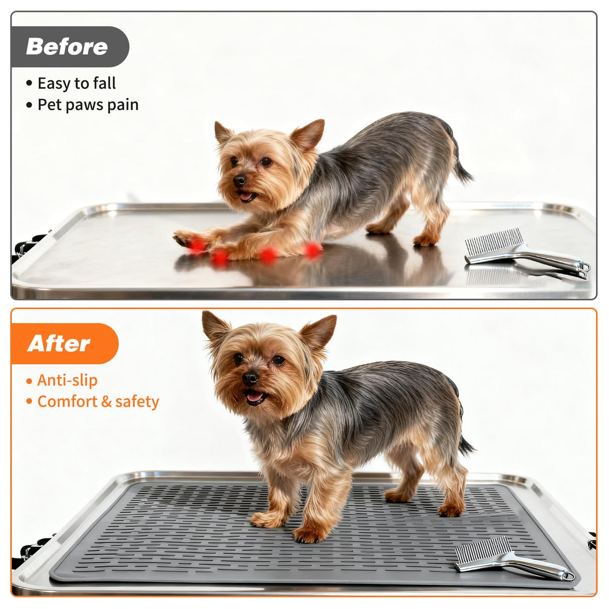 Dog Grooming Table Mat Pad Non Slip, Multipurpose Soft Pet Grooming Table Mats at Home, 28 x 19.7 Inch Silicone Durable Anti-Fatigue Groomer Mats Paw Protection Easy-Clean Cat Dog Bath Mat (Grey)