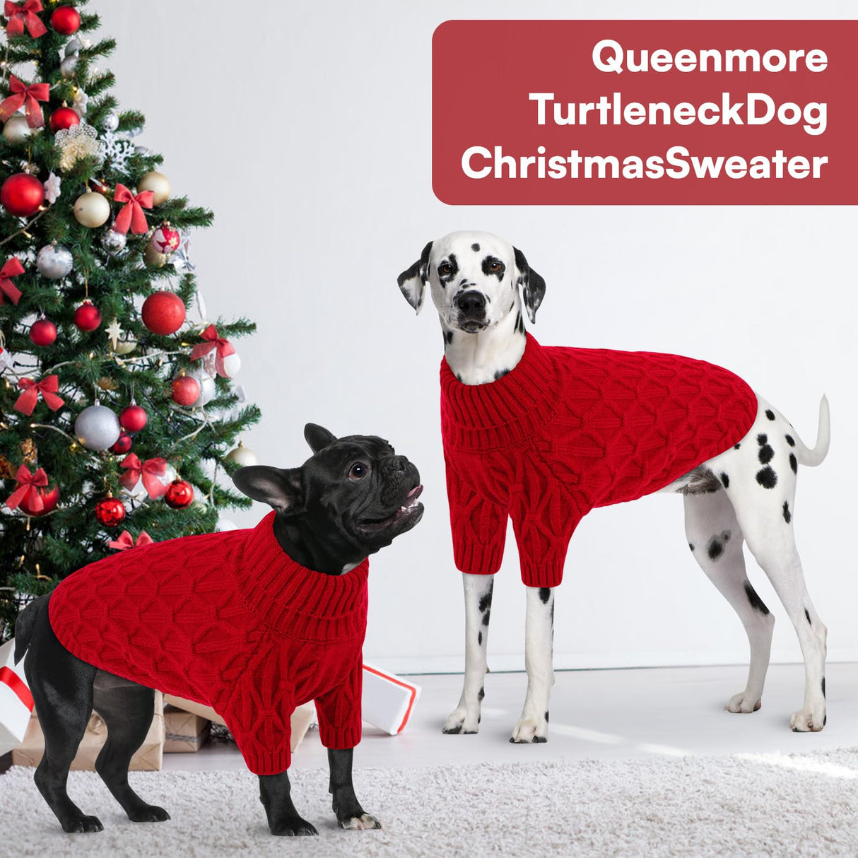 Queenmore Dog Sweaters for Large Dogs Girls Boys,Warm Pullover Extra Large Dog Sweater,Dogs Christmas Sweaters,Classic Turtleneck Thick Clothes for Extra Large Pets, Pitbull, Boxer(Red,XL)