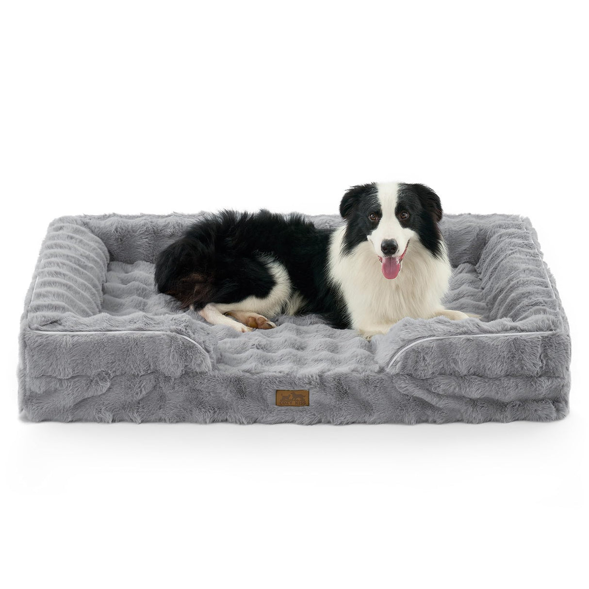 COZY KISS Orthopedic Dog Bed for Extra Large Dog, Soft and Warm Faux Fur Sofa for Giant Pet Up to 150 lbs, Foam Bolster Anti-Slip Couch with Washable Removable Cover, XXL 48x35x8 inch, Grey