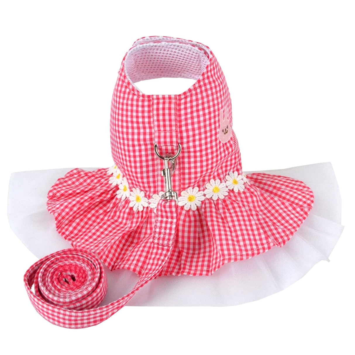 Small Dog Dress with Leash Set Adjustable Dog Harness Dress with D Ring Breathable Walk Doggie Outfits for Puppy Girl and Cat (S,Pink)