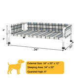 Elevated Raised Outdoor Dog Bed - Cooling Washable Dog Cot with Guardrail, Durable & Breathable Cotton Mesh Pet Hammock Beds with Stainless Steel Pipe Frame for Medium Pets (34'' x 20'' x 12'')