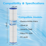 PA106-PAK4 Pool Filter Replacement for Hayward C4030,C4020,C4025,Unicel C-7488,PA106,FC-1226,CX880XRE,C4020,Ultral-A1,FC-6430,106Sq. ft,4Packs
