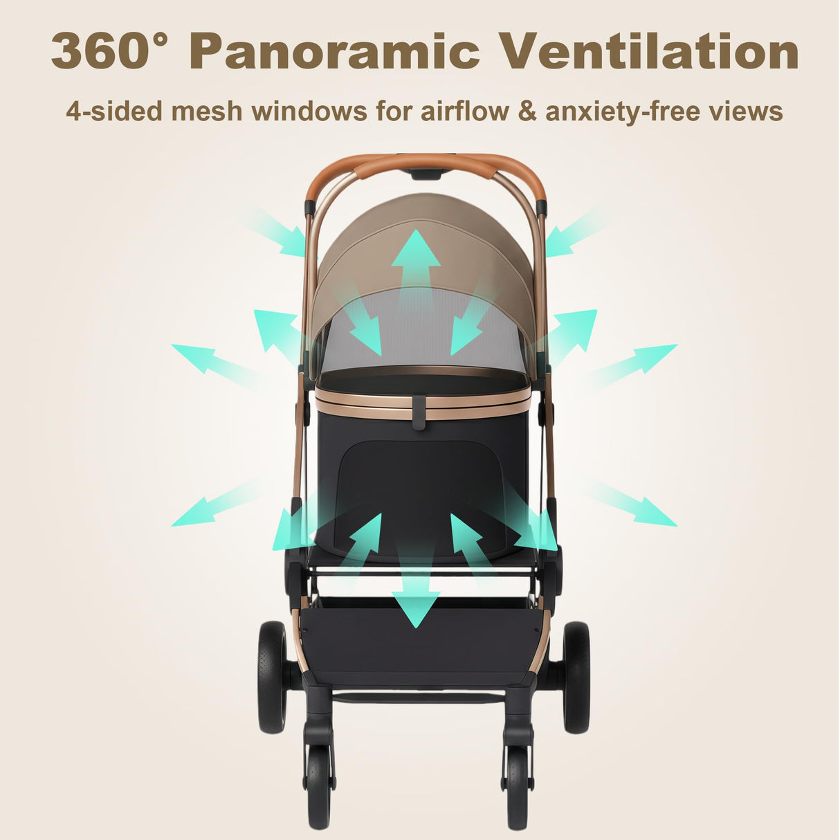 PAWPUBBY Dog Stroller for Small Dogs & Cats, 3-in-1 Pet Stroller with Detachable Carrier, Foldable Lightweight Pet Stroller with 360° Wheels, Classic Brown