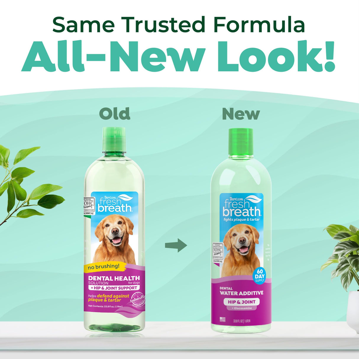 TropiClean Fresh Breath Water Additive for Dogs with Glucosamine, Hip and Joint Support for Dogs, Breath Freshener & Teeth Cleaning Solution, 33.8oz.