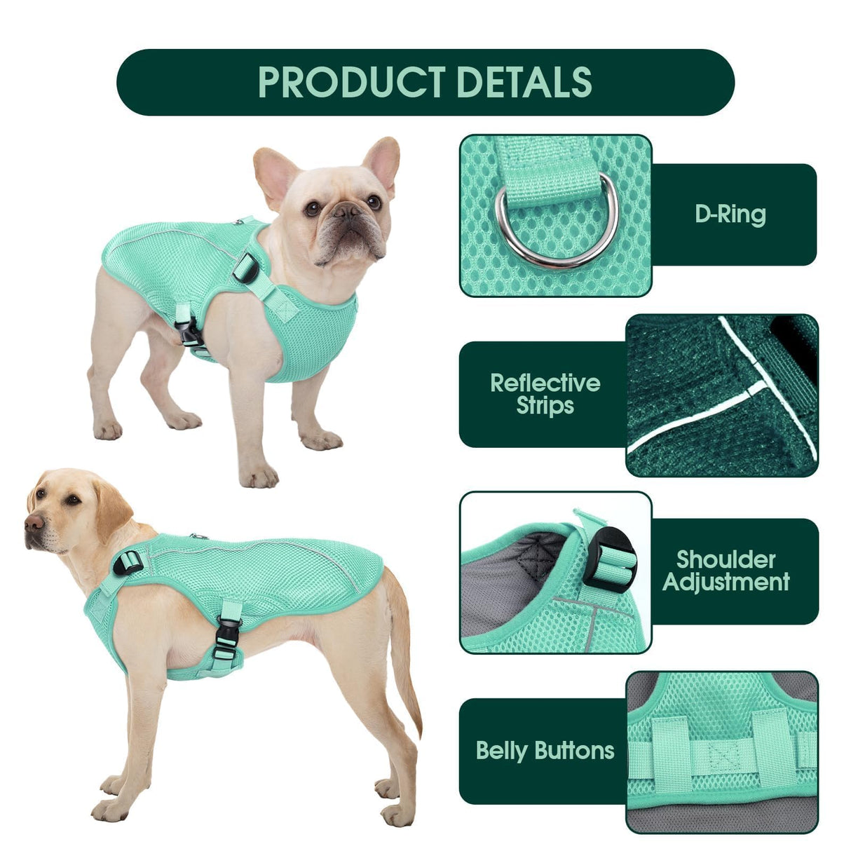 Kuoser Dog Cooling Vest Harness, Small Dog Cooler Jacket with Adjustable Buckle for Outdoor Beach, Hiking, Training Green S