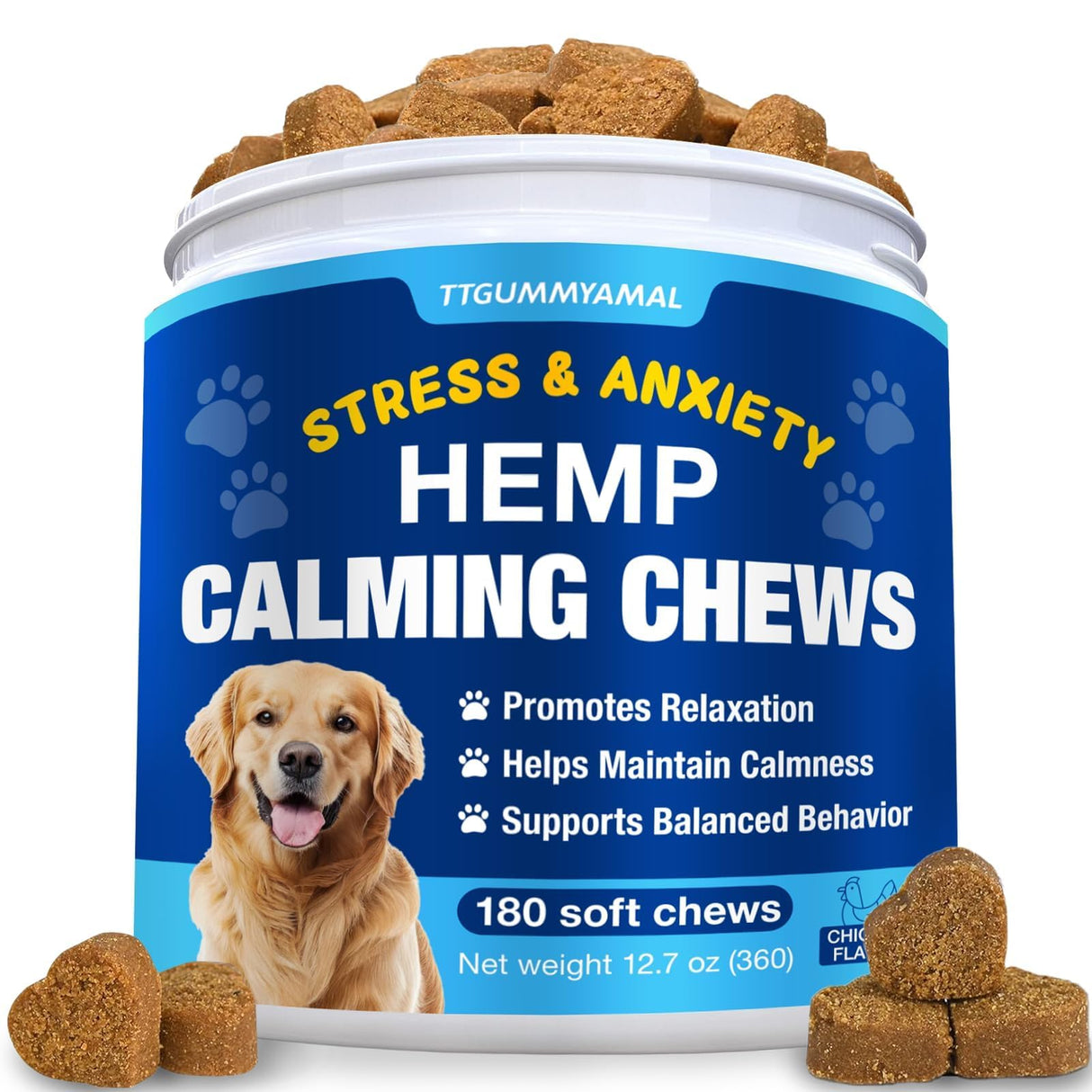 Hemp Calming Chews for Dogs - Advanced Dog Calming Chews - Anxiety Relief Treats for Dogs - Dog Supplements for Storms, Fireworks, Thunder, Barking - Hip and Joint Supplement Support 180 Treats