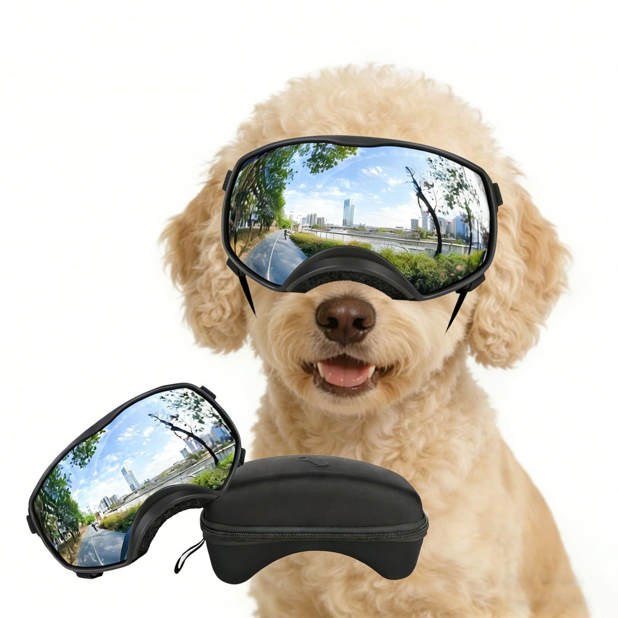 NAMSAN Dog Goggles for Large Dogs, Wide Eyecup & Soft Frame, Anti-UV Sunglasses for Dogs Medium to Large Breed, Driving Dog Eye Protection, Windproof Dustproof, Adjustable, Reflect Silver Lens