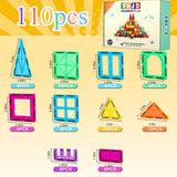 FNJO Magnetic Tiles, 110PCS Magnet Building Set, Magnetic Building Blocks,Construction STEM Learning and Playing Toys for Kids, Montessori Toy for Preschool Boys Girls Toddlers Classroom Must-Haves