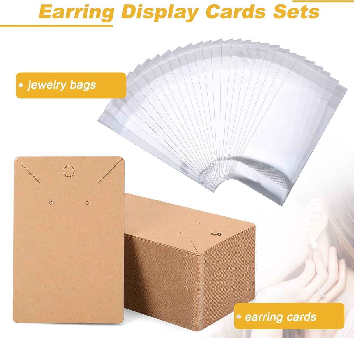 ovsor Works Great 500 Pcs Earring Display Cards - Well-made Earring Cards with Good Paper Quality, Plus Clear 500 Pcs Packaging Bags That Don't Tear Easily, for Earrings Necklace Jewelry Packaging
