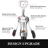 Wine Opener, Heavy-Duty Zinc Alloy Wing Corkscrew, Premium Beer Bottle Opener, Multifunctional Wine Accessories with Ergonomic Handle and Sharp Screw, for Kitchen, Bar, Restaurant (SILVER)