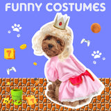 Huhumy 3 Pcs Halloween Princess Pet Costume Set, Pink Princess Pet Costume Including 1 Pink Dress, 1 Golden Wig, 1 Crown for Cosplay, Halloween Costumes, Small to Medium Body Types