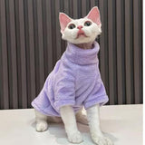 Urnat Cat Flannel Clothes, Warm Soft Winter Sweater Jumpsuit Shirt Clothing for Hairless Sphynx Devon & Indoor Kittens (Blue,XL)