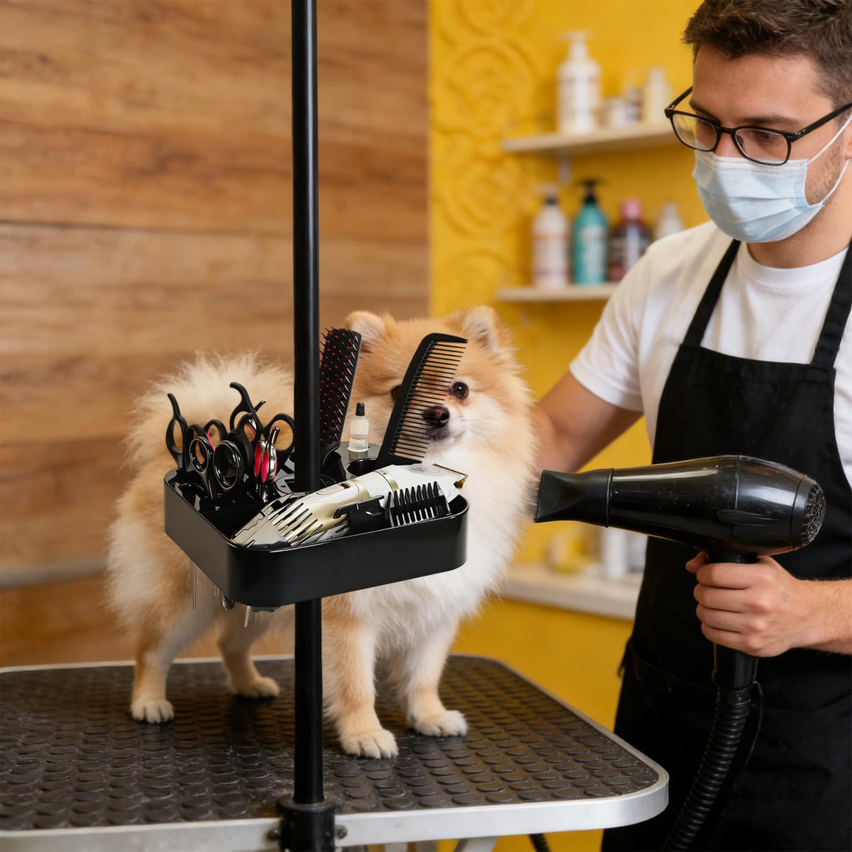 Pumtus Rotatable Pet Grooming Tools Holder, Portable ABS Plastic Grooming Table Arm Organizer, Durable Pet Shop Hairdressing Storage Rack, Practical Groomer Organization for Scissors Combs Clips
