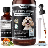 POPPAW Flea and Tick Prevention Support for Dogs, Natural Flea Treatment Drops with Neem, Oregano for Puppy Oral Flea and Tick Treatment Supplement for All Breeds and Ages - Chicken Flavor, 2 FL.Oz