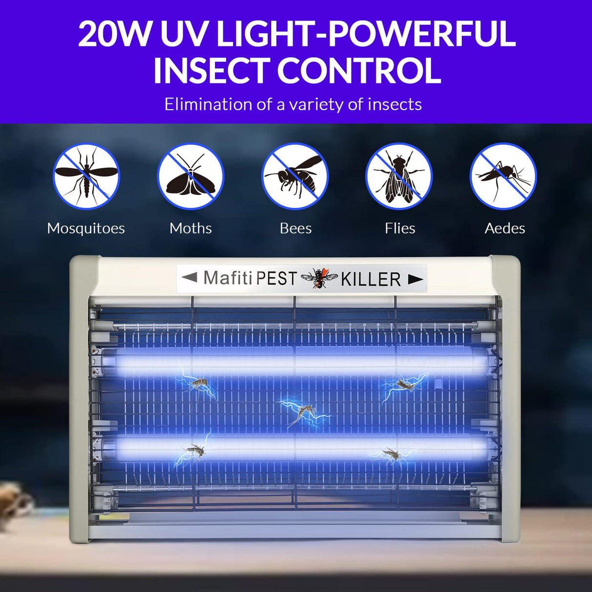 mafiti 2 Pack 20w Bug Zapper Fly Traps Indoor Electric Mosquito Zapper Fly Killer Gnats Fruit Trap for Home Restaurants Kitchen Garden