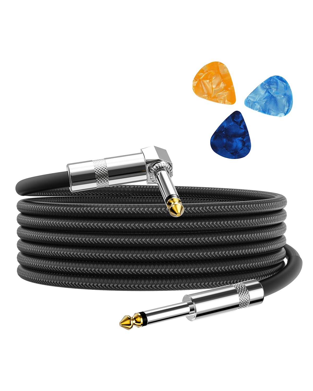 Guitar Cable, Guitar Cord 10ft, AMP Cord for Bass & Electric Guitars/Keyboard/Mandolin, Pro Audio Instrument Cable (Right Angle to Straight, Black)