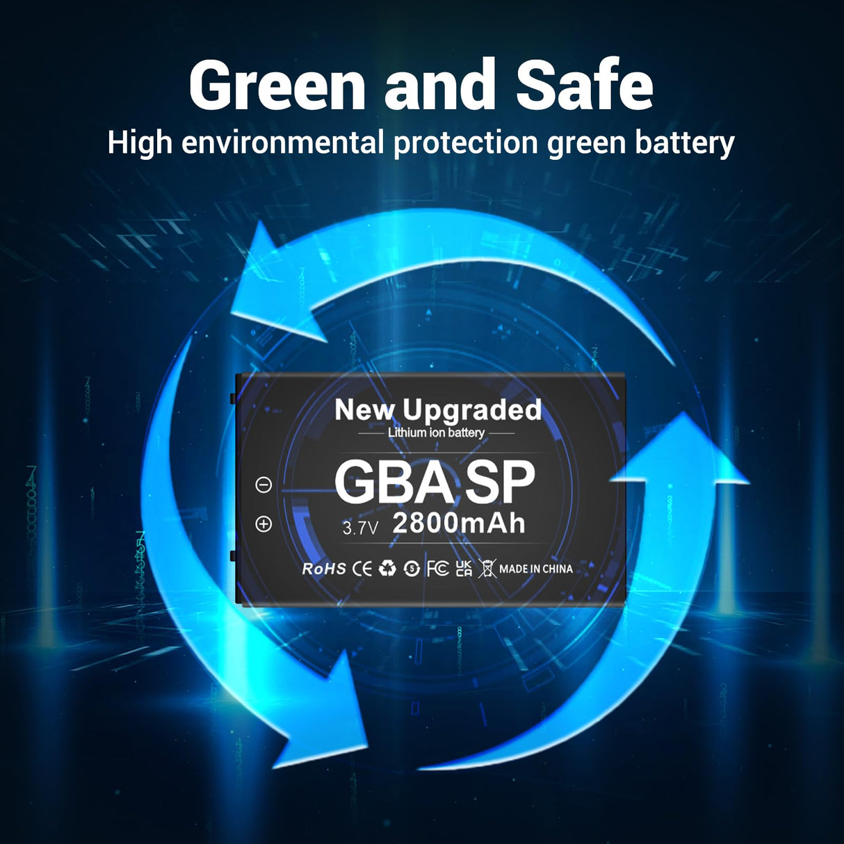 GBA Battery, Upgraded 2800mAh Ultra High Capacity Rechargeable Lithium-ion Battery for Nintendo GBA SP Gameboy Advance SP AGS-001 with Screwdriver