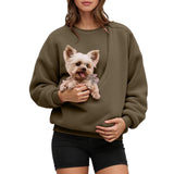 BJUTIR Kokopaws Pet Sling Sweatshirts For Women Long Sleeve Fleece Sharpa Kangaroo Pouch Hoodie For Dogs Pet Carrier Pullover Animal Holder Tops Brown,S