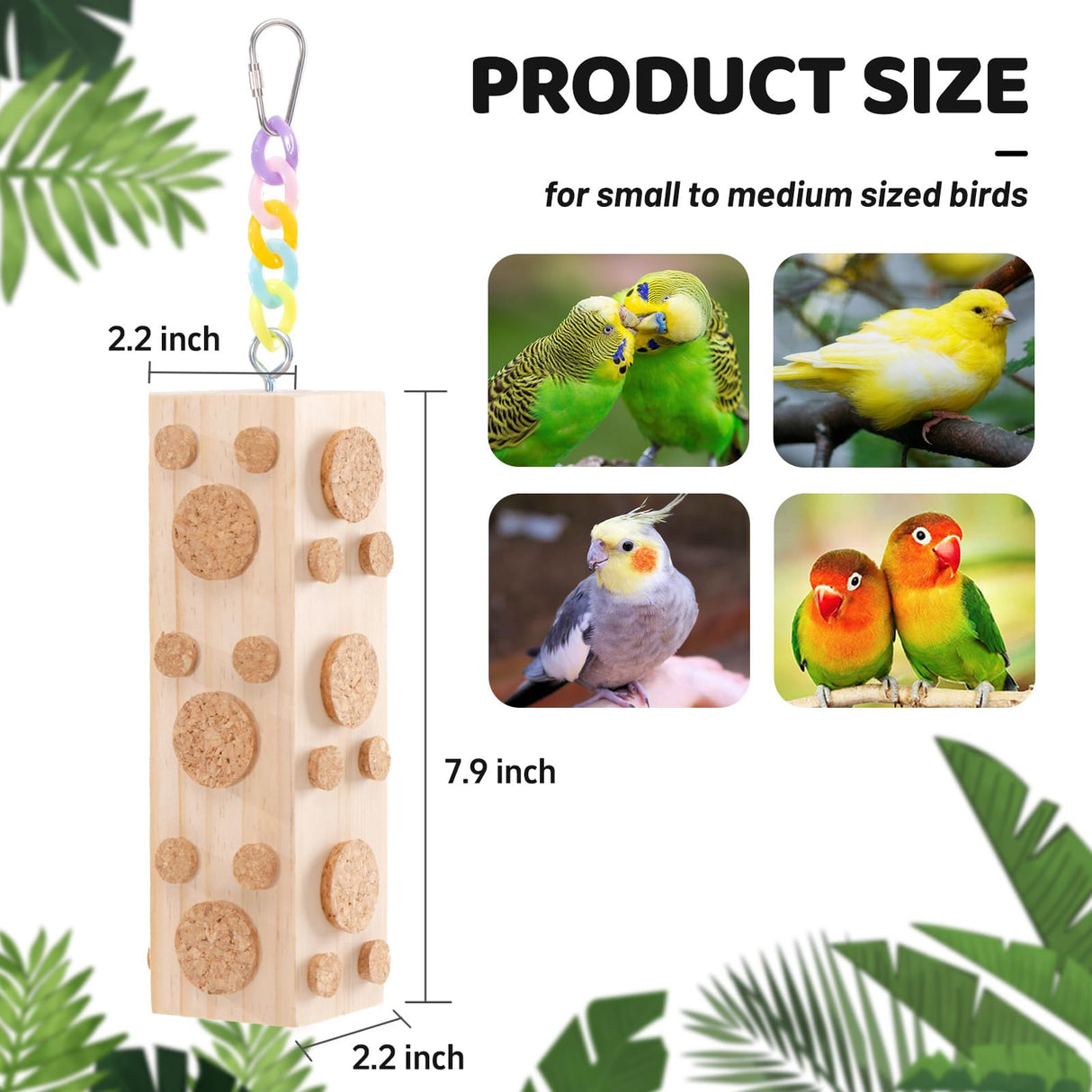 JONS NTY 2 Pcs Wooden Bird Chew Toys - 7.9 Inch Hanging Parrot Toys, with 92 Detachable Corks, Relieve Boredom & Anxiety, Foraging Toys, for Parakeet, Cockatiel, Conure, Budgie, Lovebird