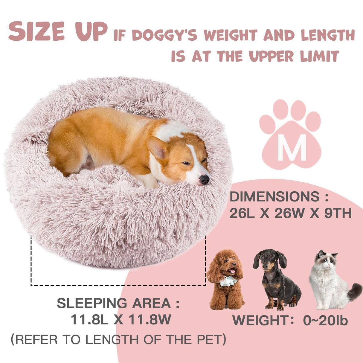 Himax Dog Beds for Medium Dogs, Donut Dogs Beds with Blanket Attached, Calming Dog Bed Washable (20"/26"/35") Beige