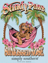 Simply Southern Sandy Paws Sunkissed Nose - Dog - Palm Trees - Adult T-Shirt (US, Alpha, Large, Regular, Regular, ICS Blue)